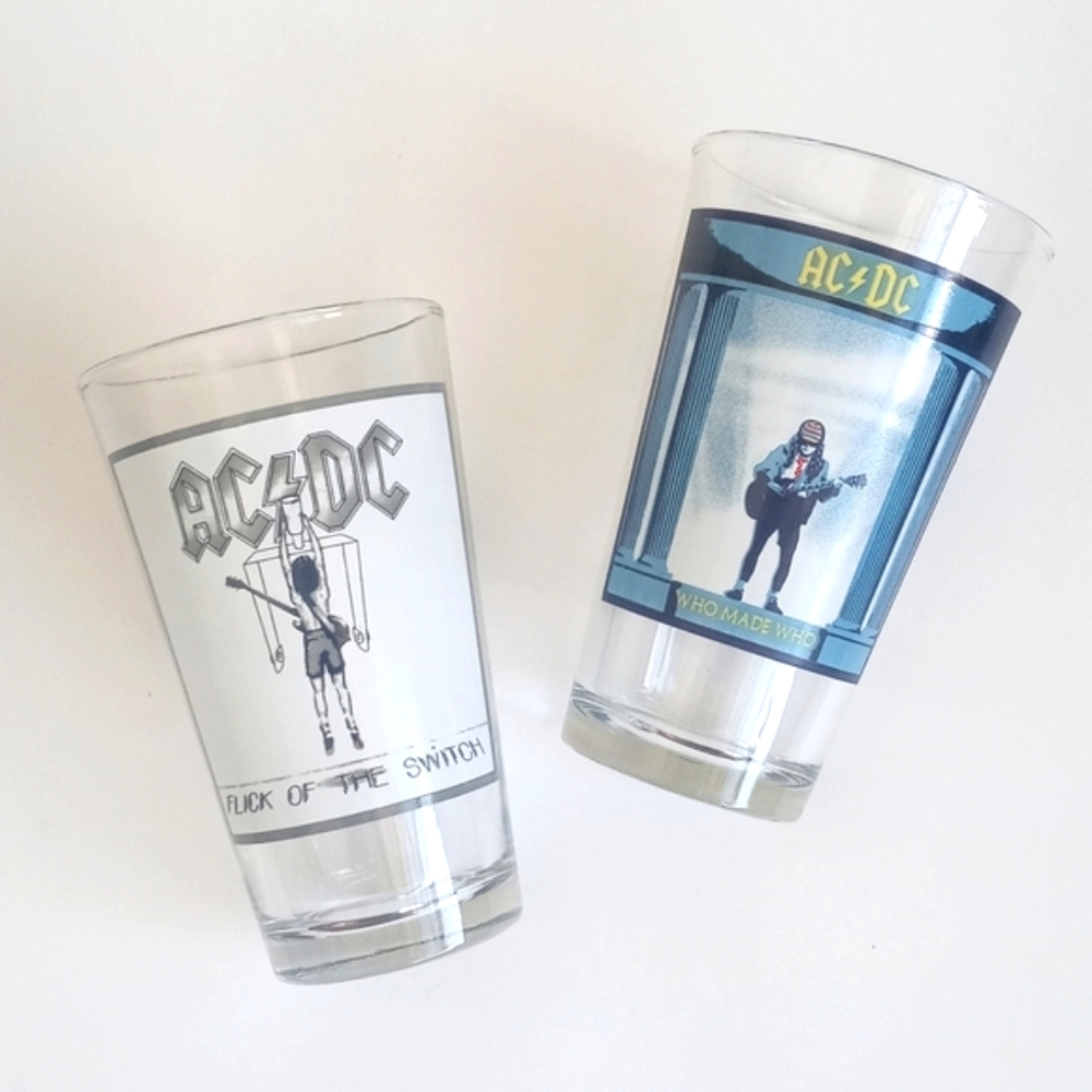 Vintage Collector's AC/DC Rock Music Band Pint Size Drinking Glasses Set of 2